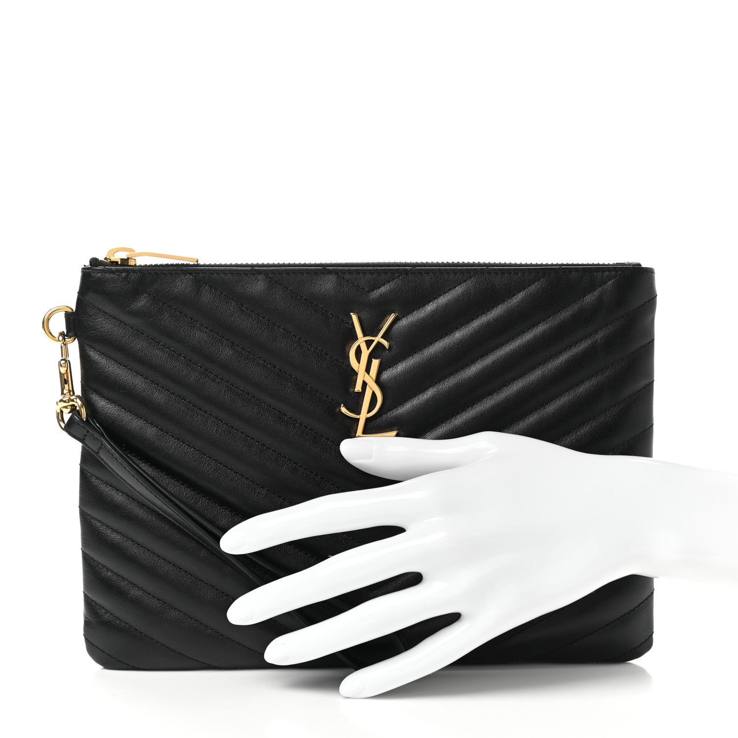Saint Laurent Calfskin Matelasse Chevron Monogram A5 Wristlet Black 2 of 7