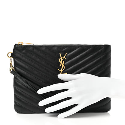 Saint Laurent Calfskin Matelasse Chevron Monogram A5 Wristlet Black 2 of 7