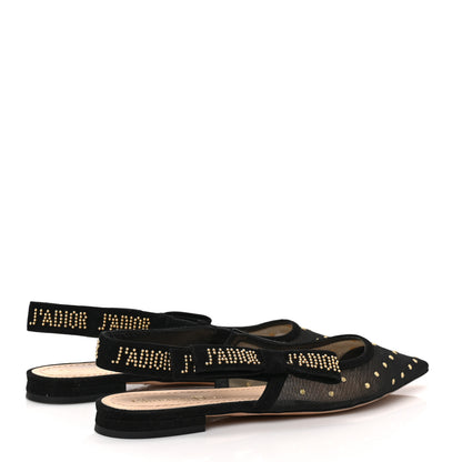 Christian Dior Plumetis Mesh Ribbon Dotted Studded Ballet Flats 38.5 Black Gold 4 of 9