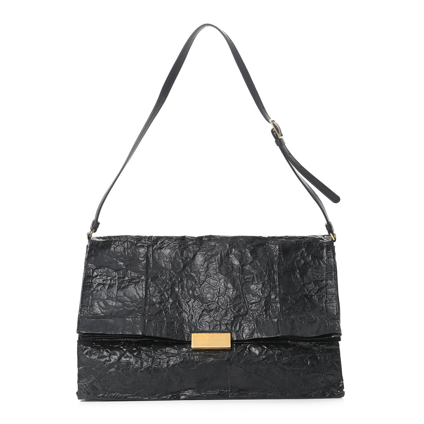 Crinkled Faux Patent Beckett Shoulder Bag Black