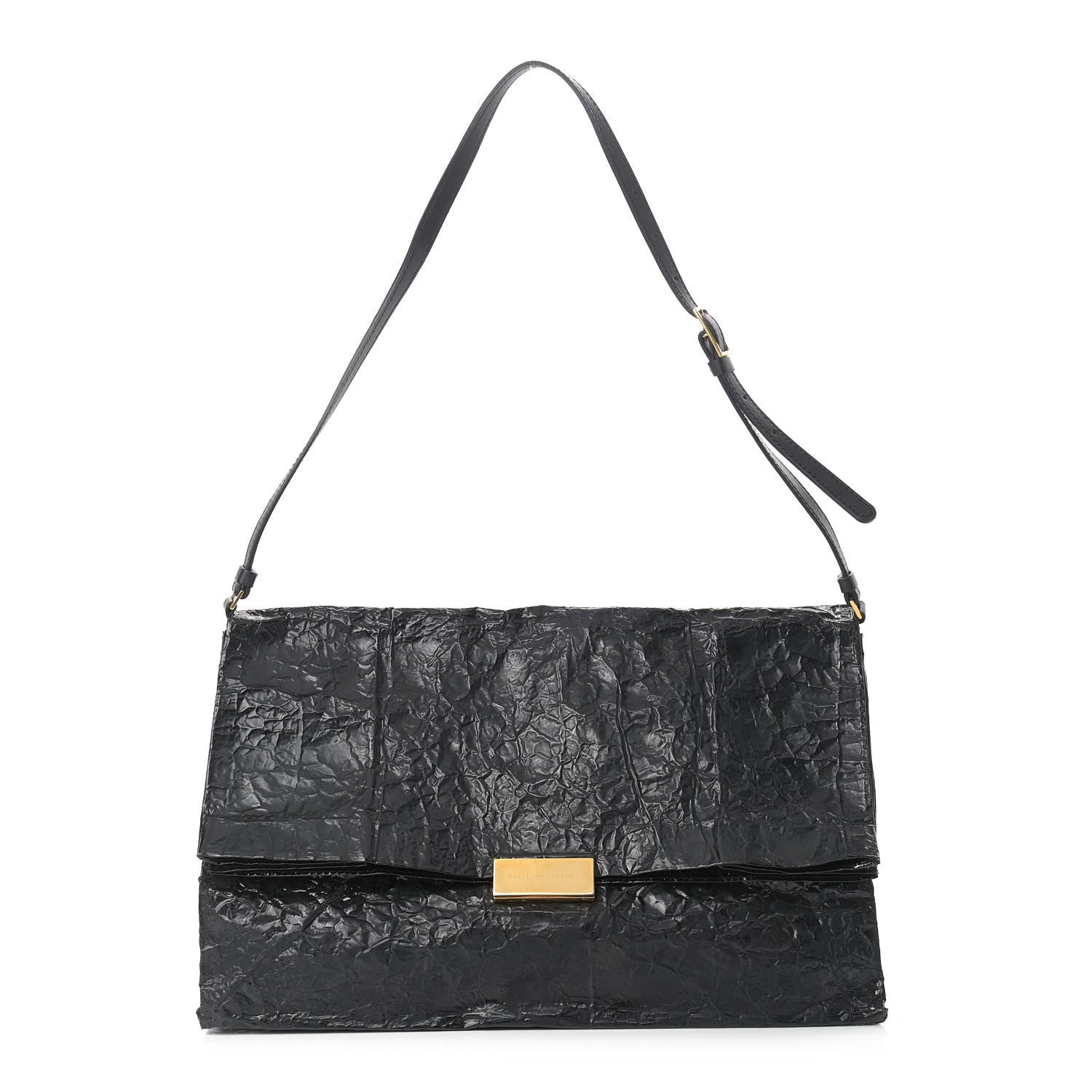 Stella McCartney Crinkled Faux Patent Beckett Shoulder Bag Black 1 of 13
