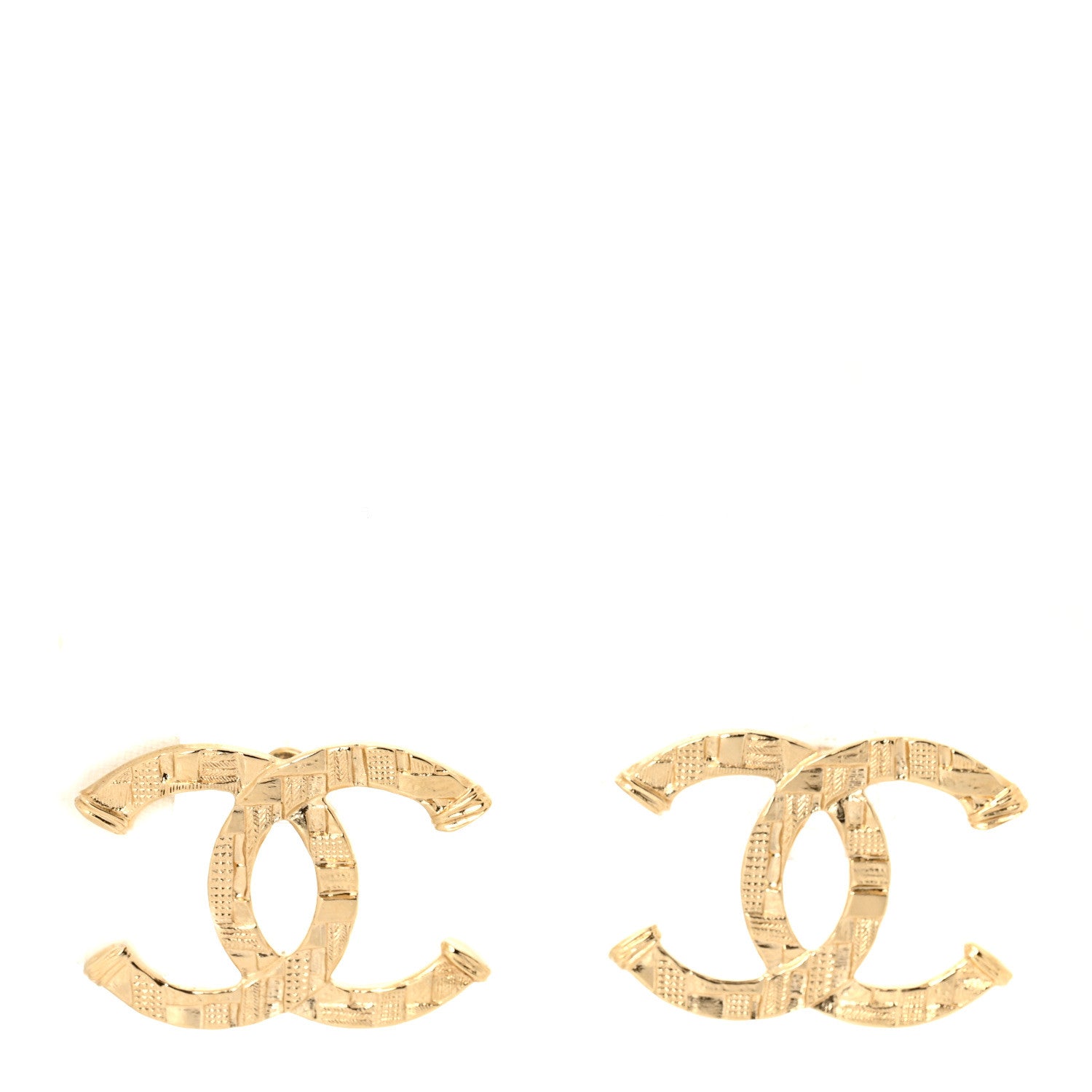 Chanel Metal Tweed Effect CC Earrings Gold 1 of 4
