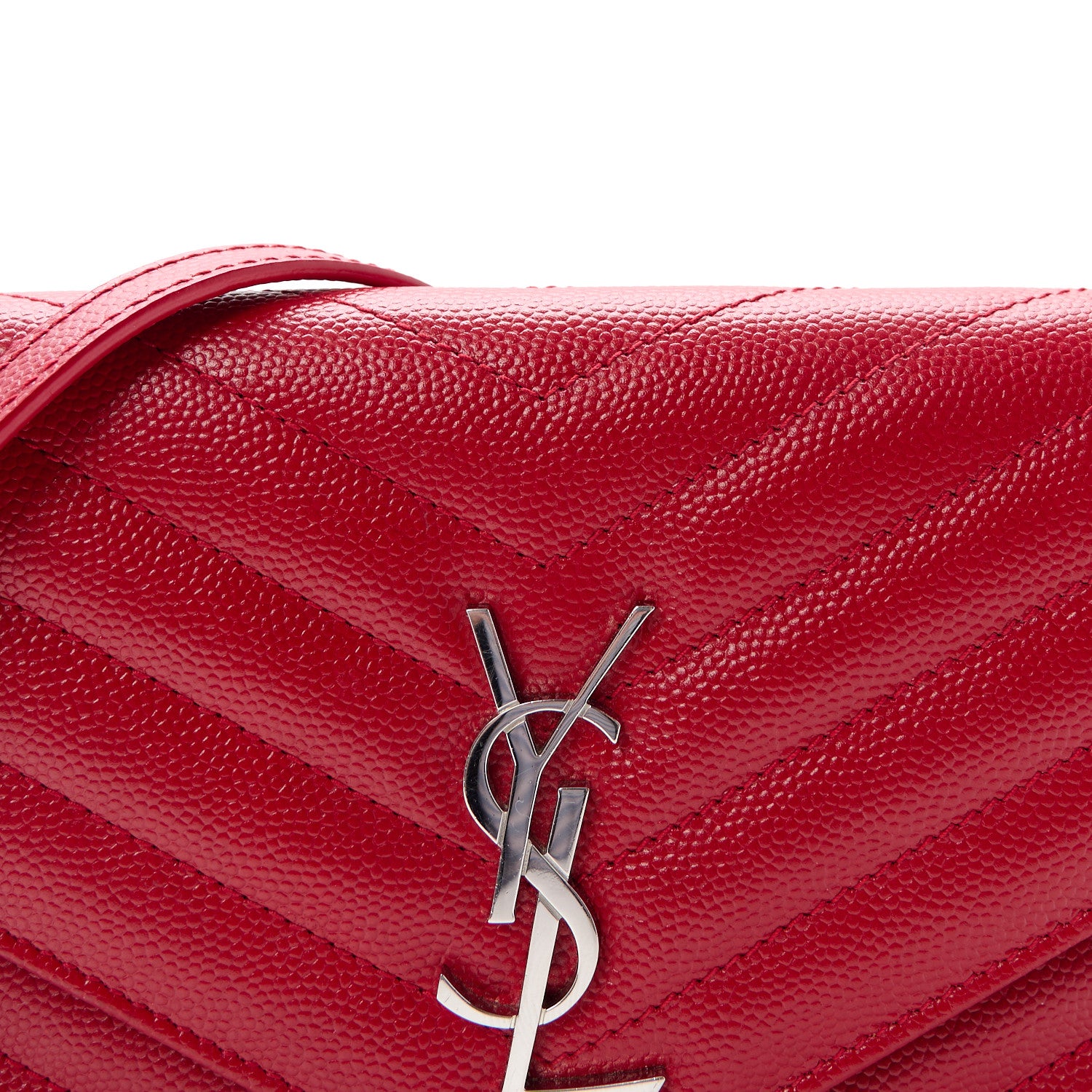 Saint Laurent Grain De Poudre Matelasse Chevron Monogram Envelope Chain Wallet New Red 7 of 9