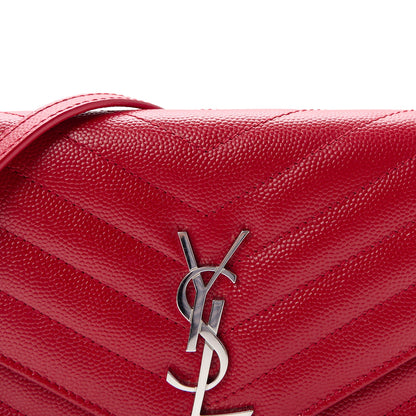 Saint Laurent Grain De Poudre Matelasse Chevron Monogram Envelope Chain Wallet New Red 7 of 9
