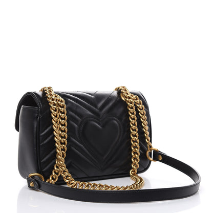 Gucci Calfskin Matelasse Mini GG Marmont Shoulder Bag Black 3 of 9