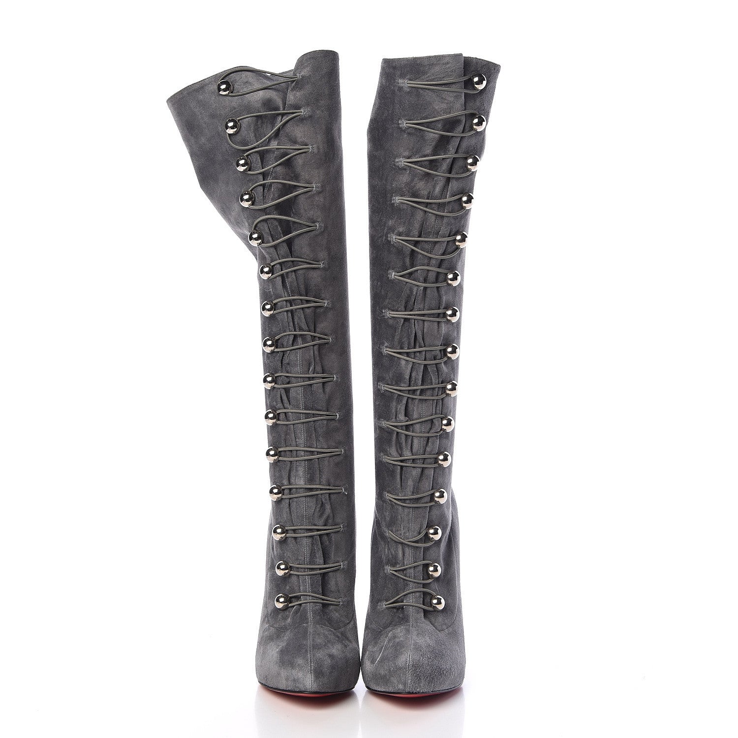 Christian Louboutin Veau Velours Alta Fifre 120 Tall Boots 38 Grey 2 of 7