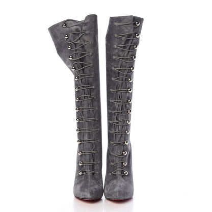 Christian Louboutin Veau Velours Alta Fifre 120 Tall Boots 38 Grey 2 of 7