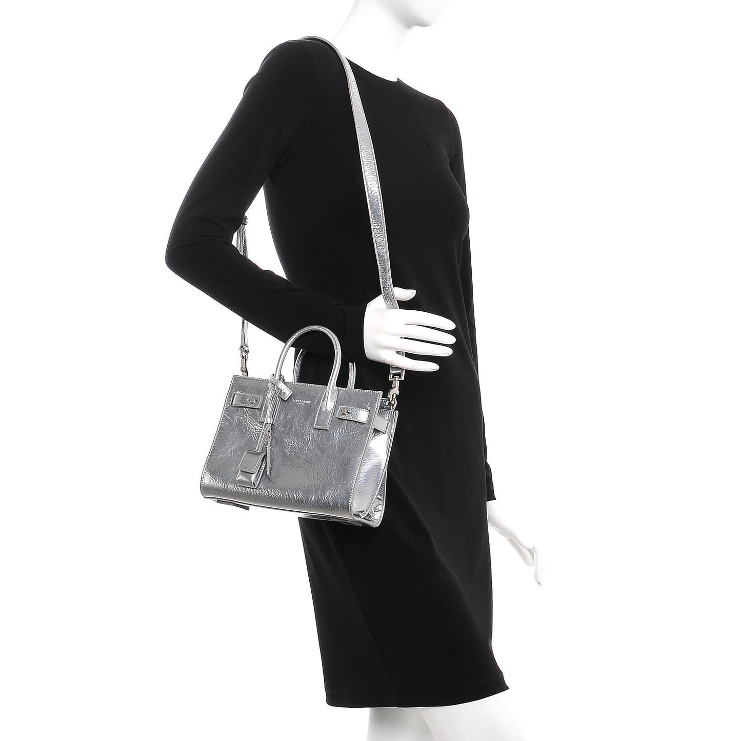 Metallic Crinkled Calfskin Nano Supple Sac De Jour Silver