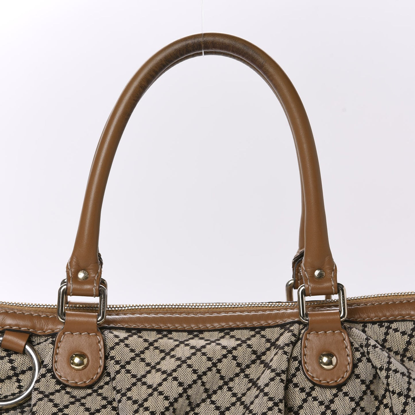 Diamante Medium Sukey Top Handle Bag Beige Brown