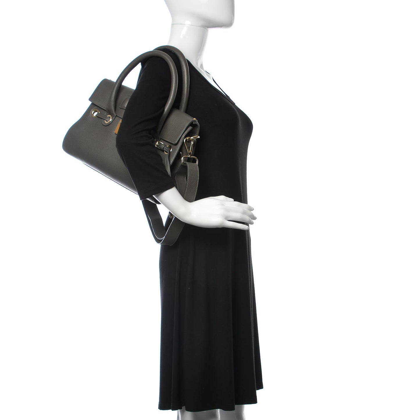 Grainy Calfskin Large Rosalie Satchel Grey