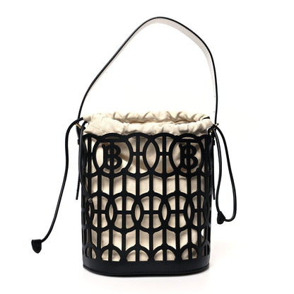 Burberry Canvas Calfskin Laser Cut Drawstring Bucket Bag Black 1 of 9