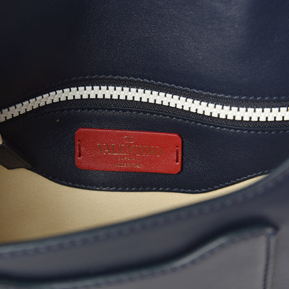 Valentino Garavani Vitello Colorblock Large Free Rockstud Halfmoon Saddle Bag Marine White 6 of 9
