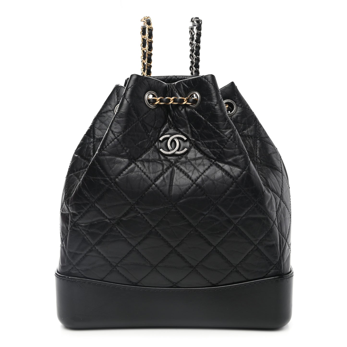 Aged Calfskin Quilted Gabrielle Backpack Black