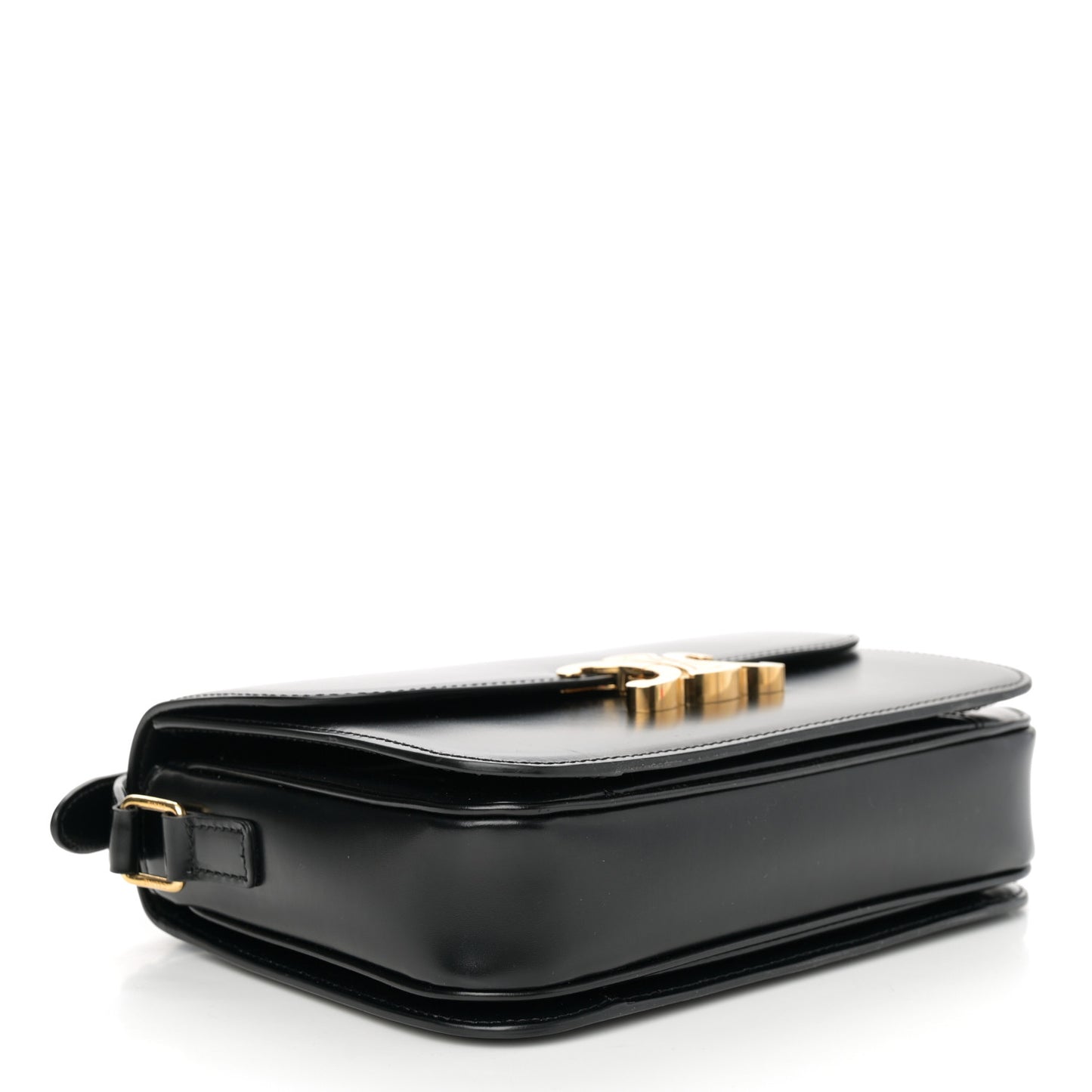 Shiny Calfskin Medium Triomphe Shoulder Bag Black