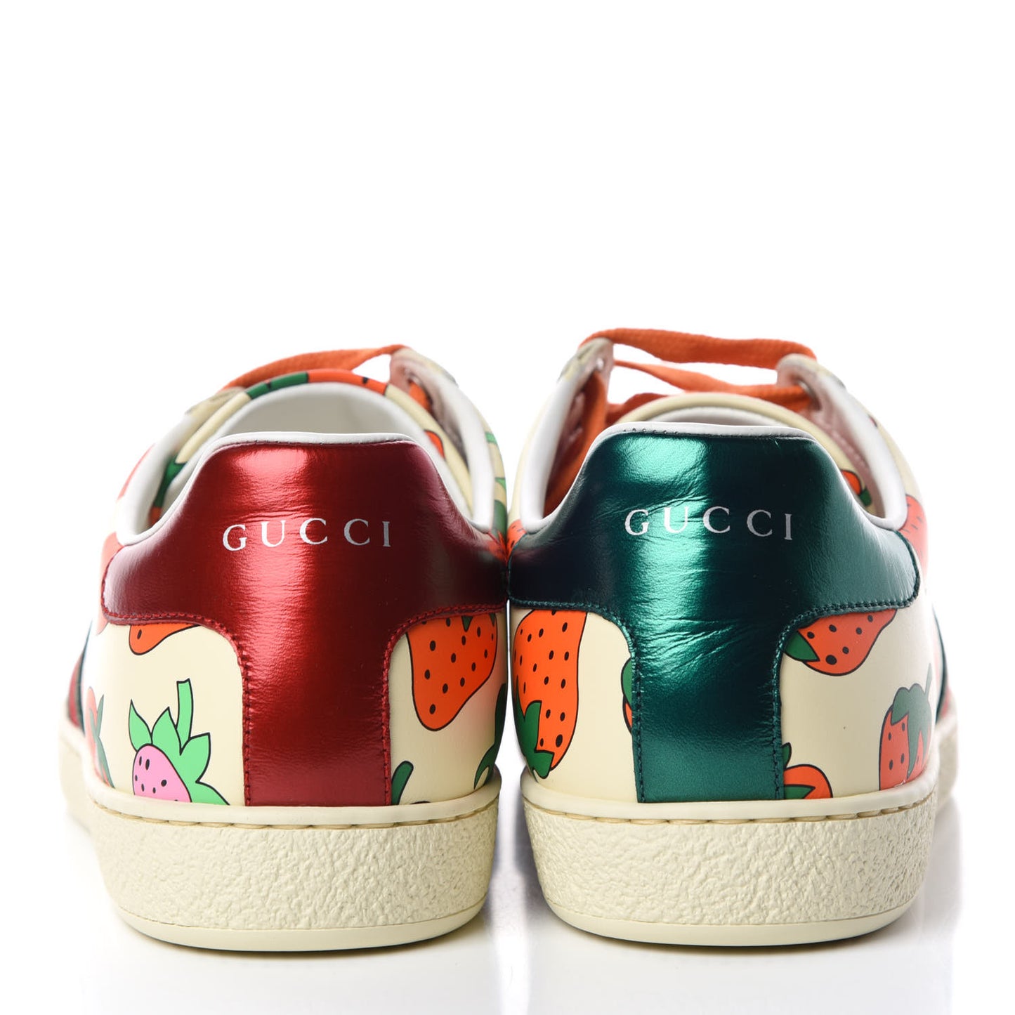 Calfskin Web Strawberry Print Womens Ace Sneakers 40 Ivory Red Green