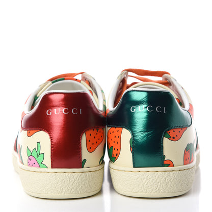 Gucci Calfskin Web Strawberry Print Womens Ace Sneakers 40 Ivory Red Green 5 of 10