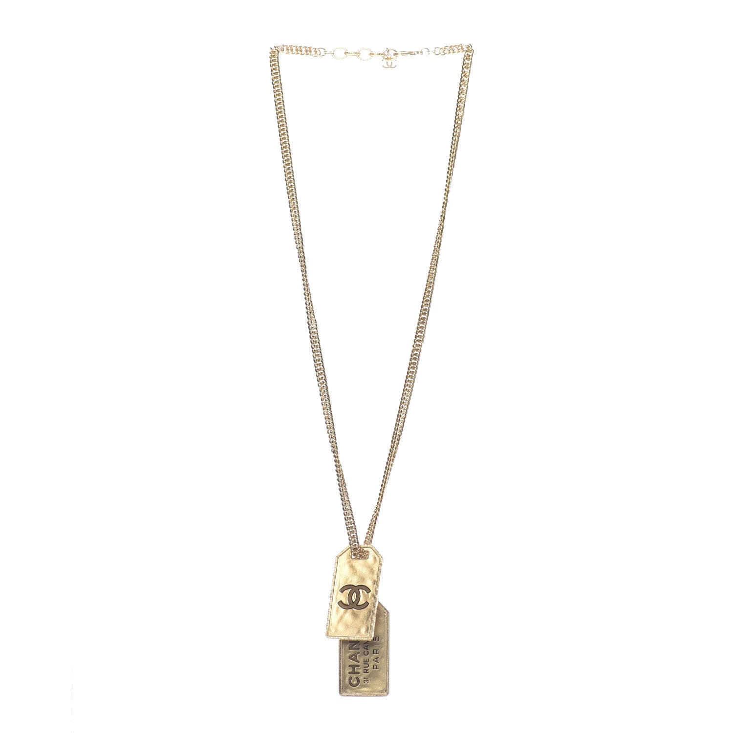 Chanel ID Dog Tag Charm Necklace Gold 3 of 7