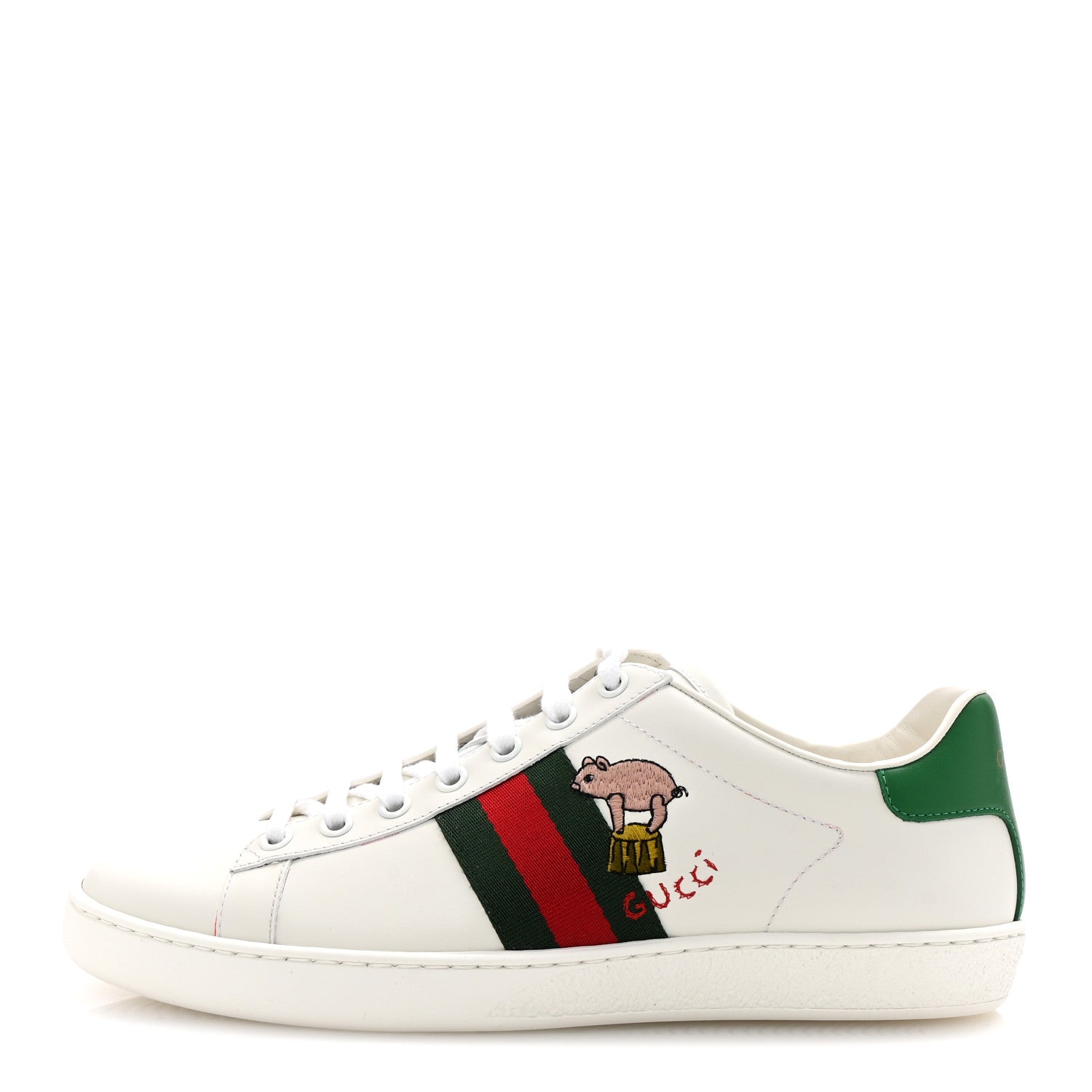 Gucci Calfskin Web Embroidered Womens Ace Sneakers 39 White