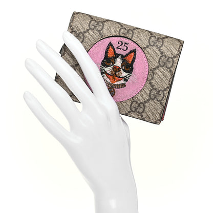 Gucci GG Supreme Monogram Bosco Patch Card Case Wallet Beige Malva Hibiscus Red 2 of 8