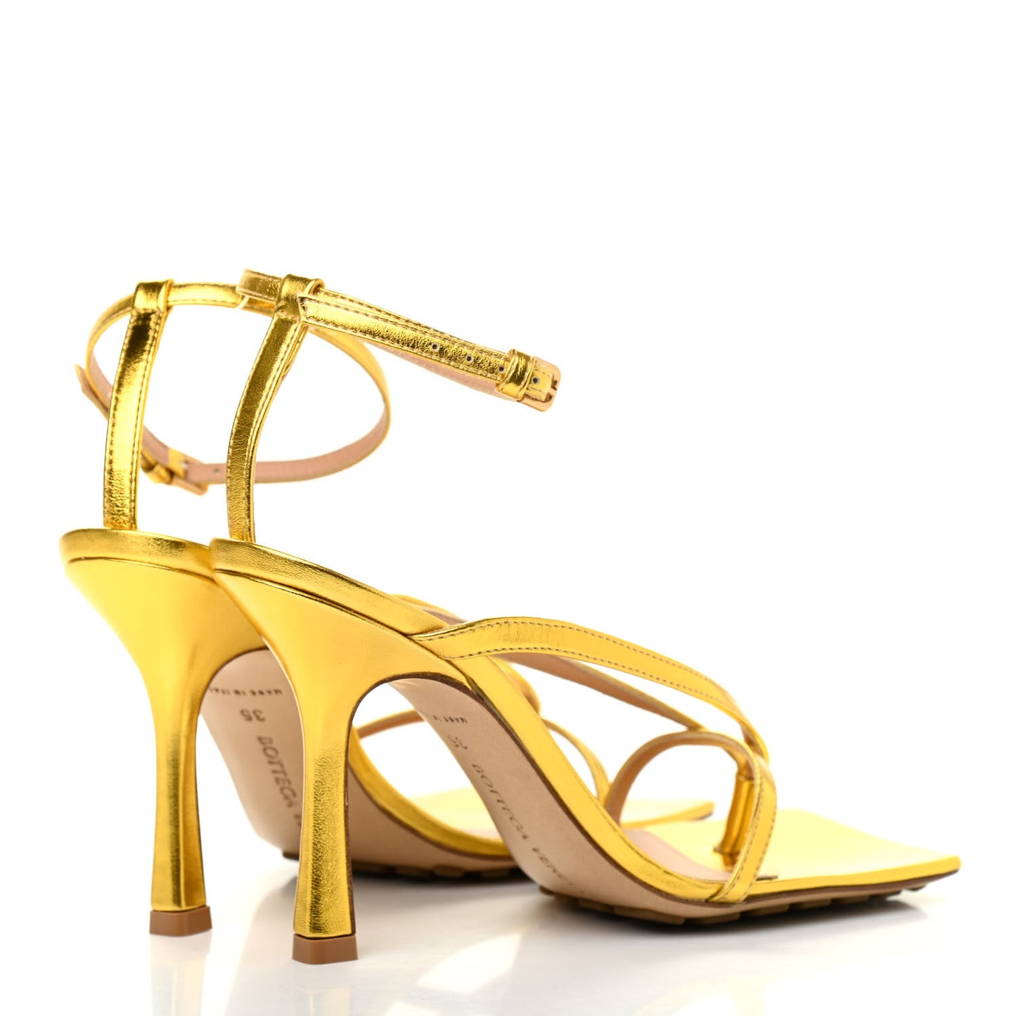 Lambskin Stretch Multi Strap 90mm Sandals 35 Gold