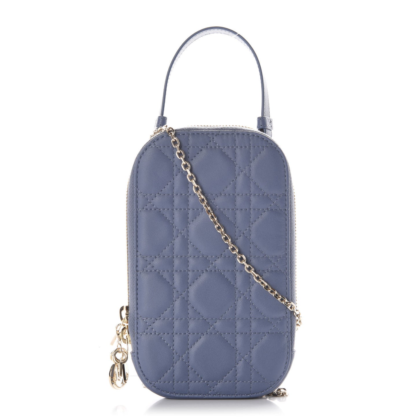 Lambskin Cannage Lady Dior Phone Holder Denim Blue