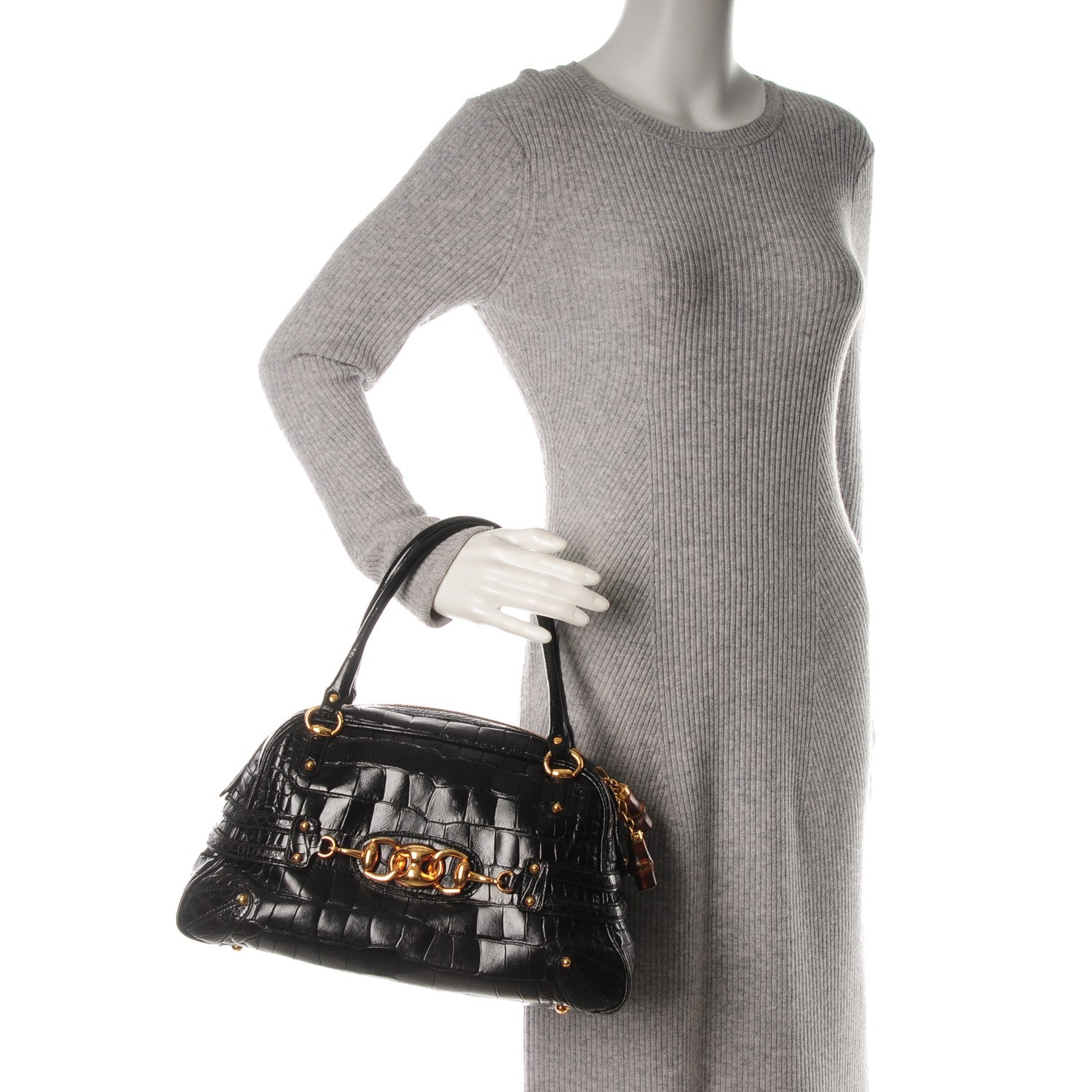 Gucci Crocodile Large Wave Boston Black 2 of 7