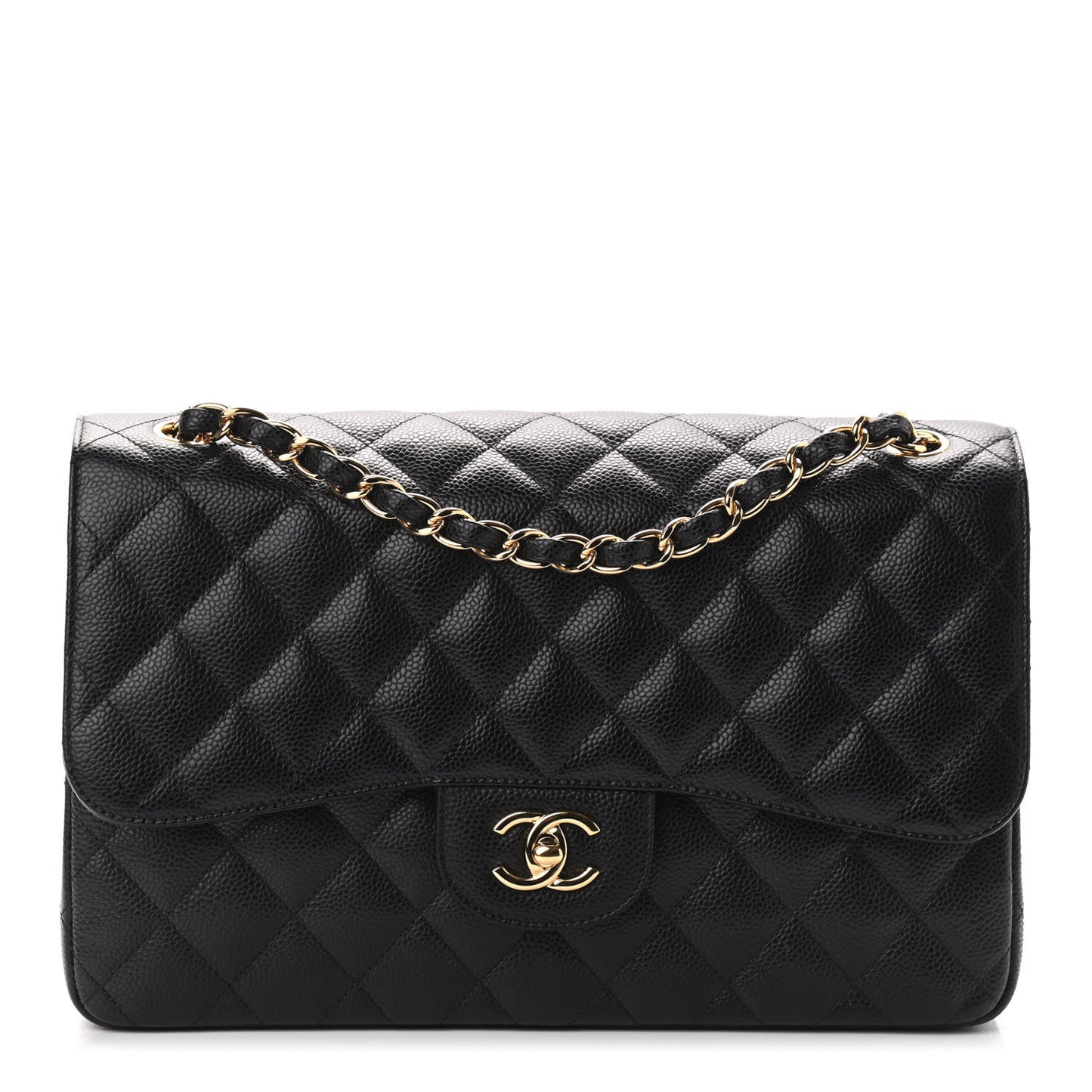 Caviar Quilted Jumbo Double Flap Black
