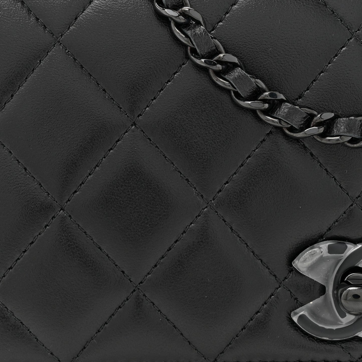 Lambskin Quilted Trendy CC Wallet On Chain WOC So Black