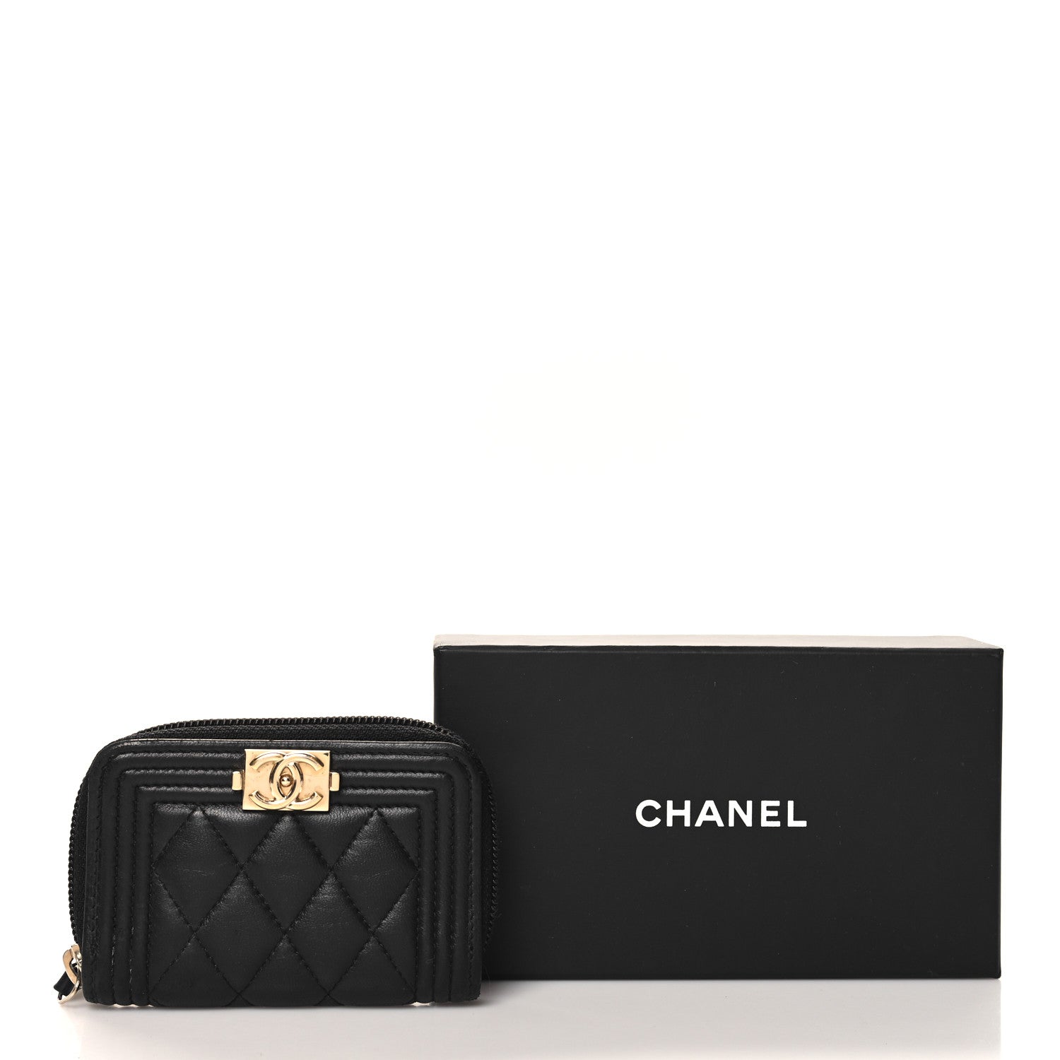 Chanel Lambskin Quilted Zip Around Boy Coin Purse Wallet Black 9 of 9