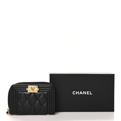 Chanel Lambskin Quilted Zip Around Boy Coin Purse Wallet Black 9 of 9