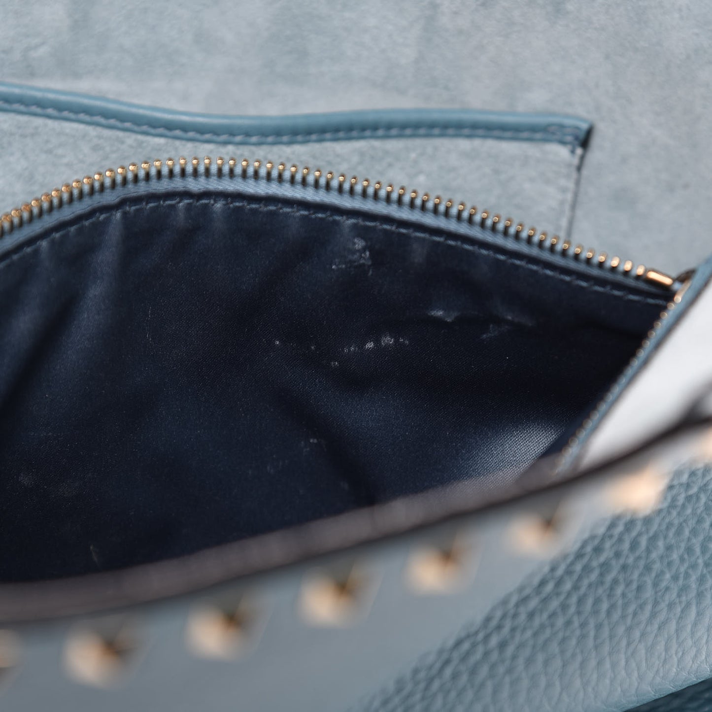 Grained Calfskin Rockstud Shoulder Tote Niagara