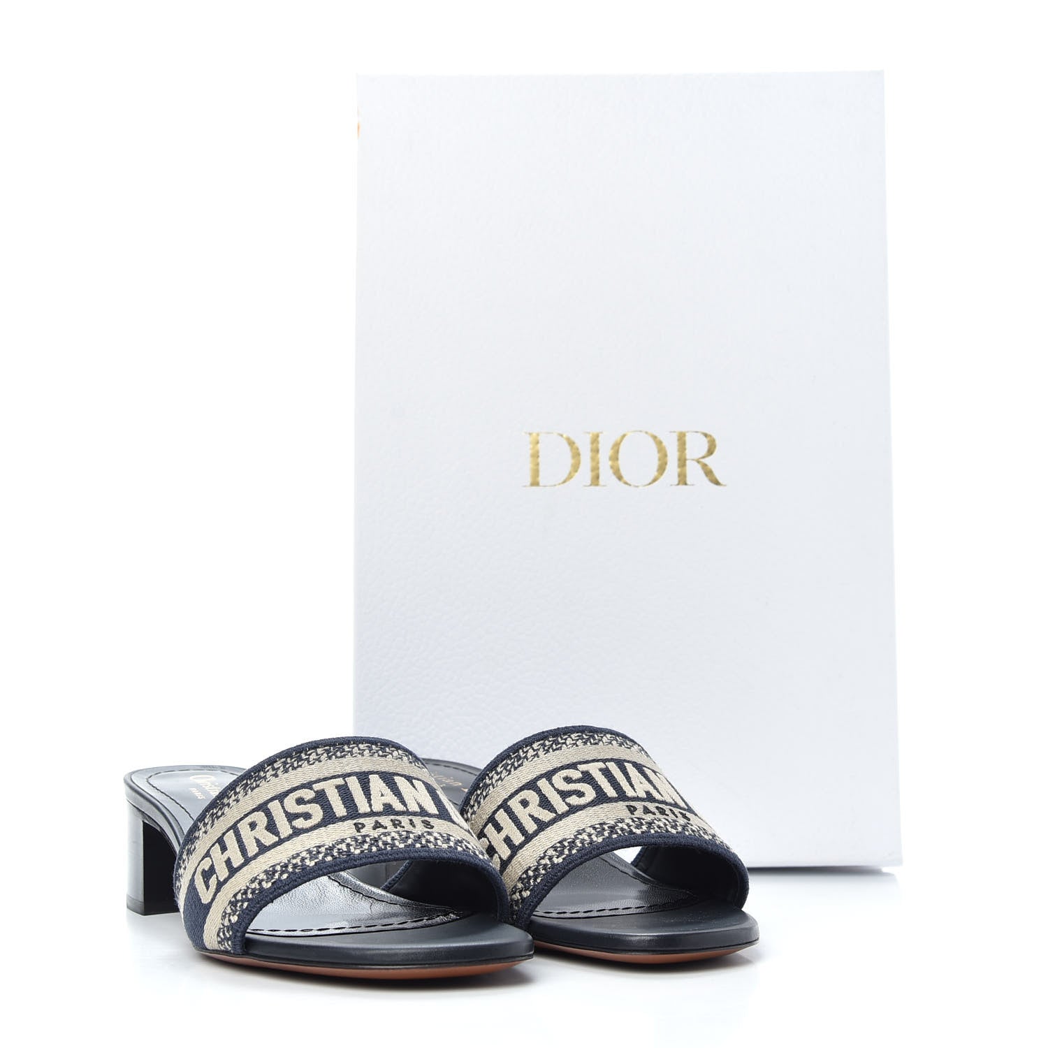 Christian Dior Cotton Embroidered Dway 40mm Slide Sandals 36.5 Deep Blue 12 of 12
