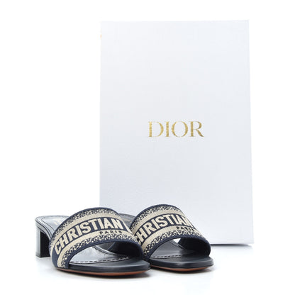 Christian Dior Cotton Embroidered Dway 40mm Slide Sandals 36.5 Deep Blue 12 of 12