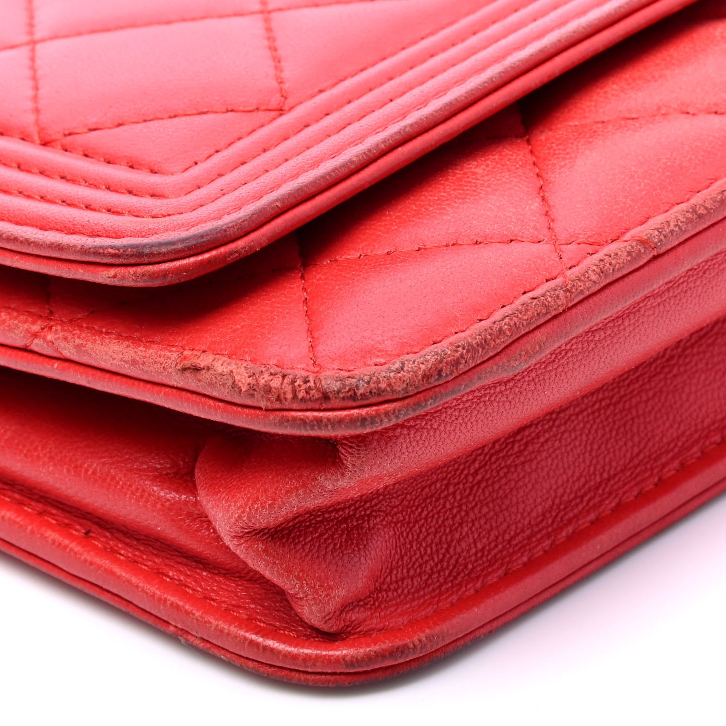 Lambskin Quilted Boy Wallet On Chain WOC Red