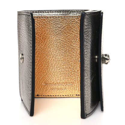 Alexander McQueen Metallic Calfskin Skull Short Flap Wallet Silver 5 of 9