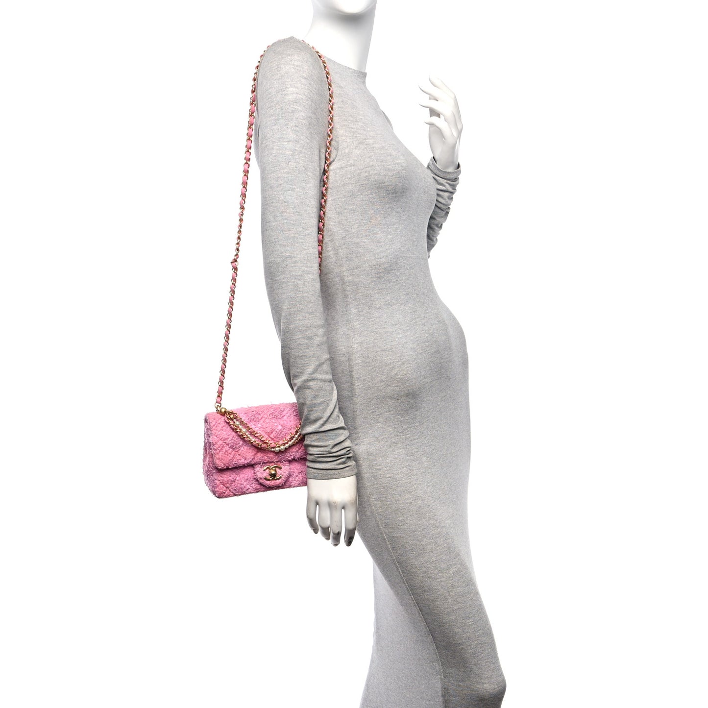 Tweed Quilted Pearl Twist Mini Square Flap Pink Dark Pink