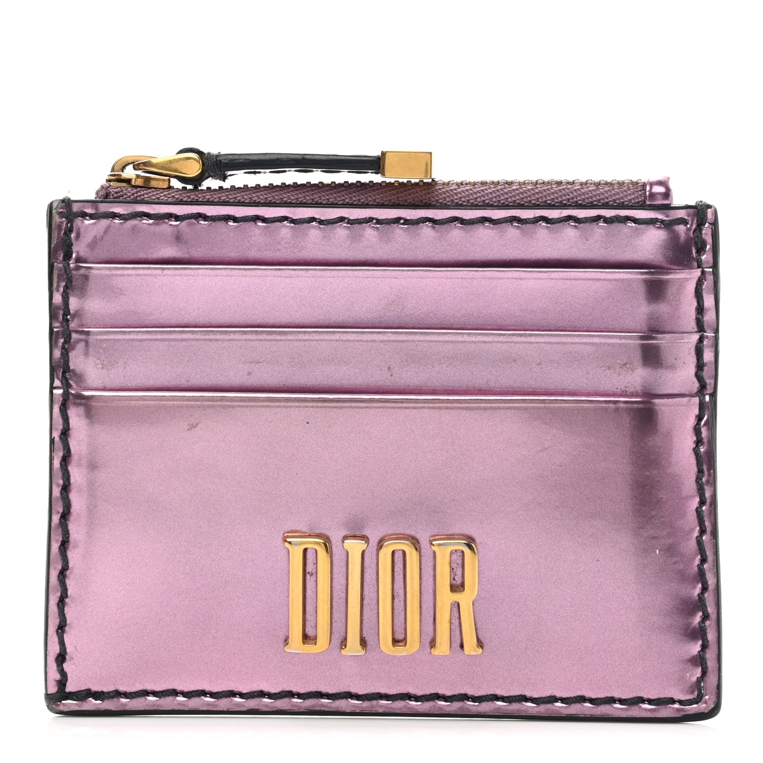 Christian Dior Metallic Calfskin D-Fence Card Holder Pink 1 of 11