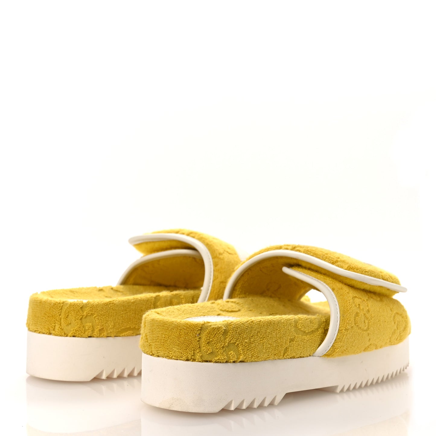 X ADIDAS Terry Cloth Trefoil GG Monogram Womens Platform Sandals 37 Smile Yellow Off White