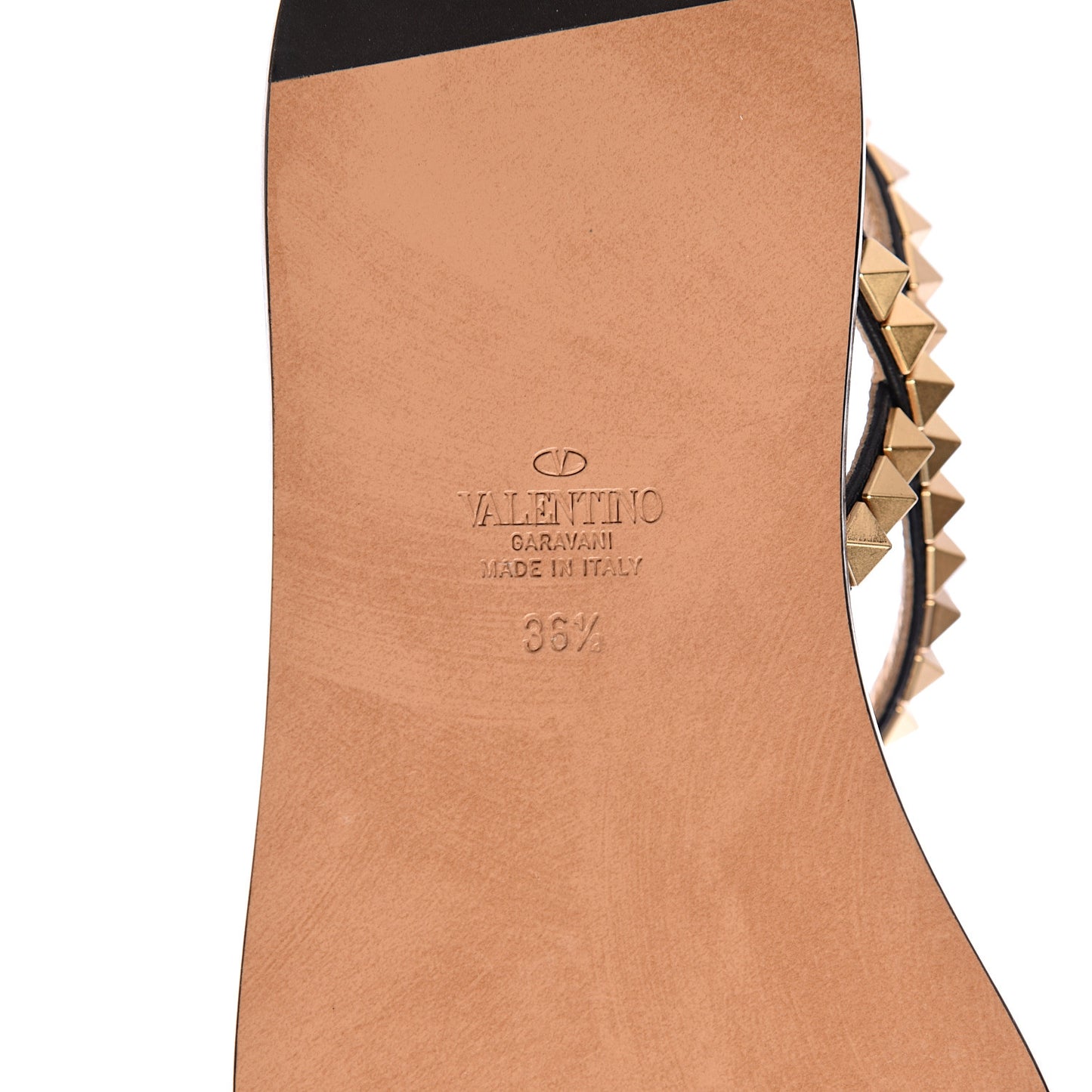 Calfskin Rockstud No Limit Slingback Flat Thong Sandals 36.5 Black Gold