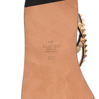 Valentino Garavani Calfskin Rockstud No Limit Slingback Flat Thong Sandals 36.5 Black Gold 6 of 7