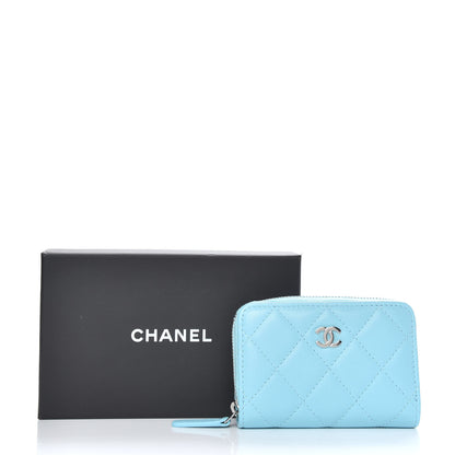 Chanel Lambskin Quilted Zip Around Coin Purse Wallet Neon Blue 10 of 10