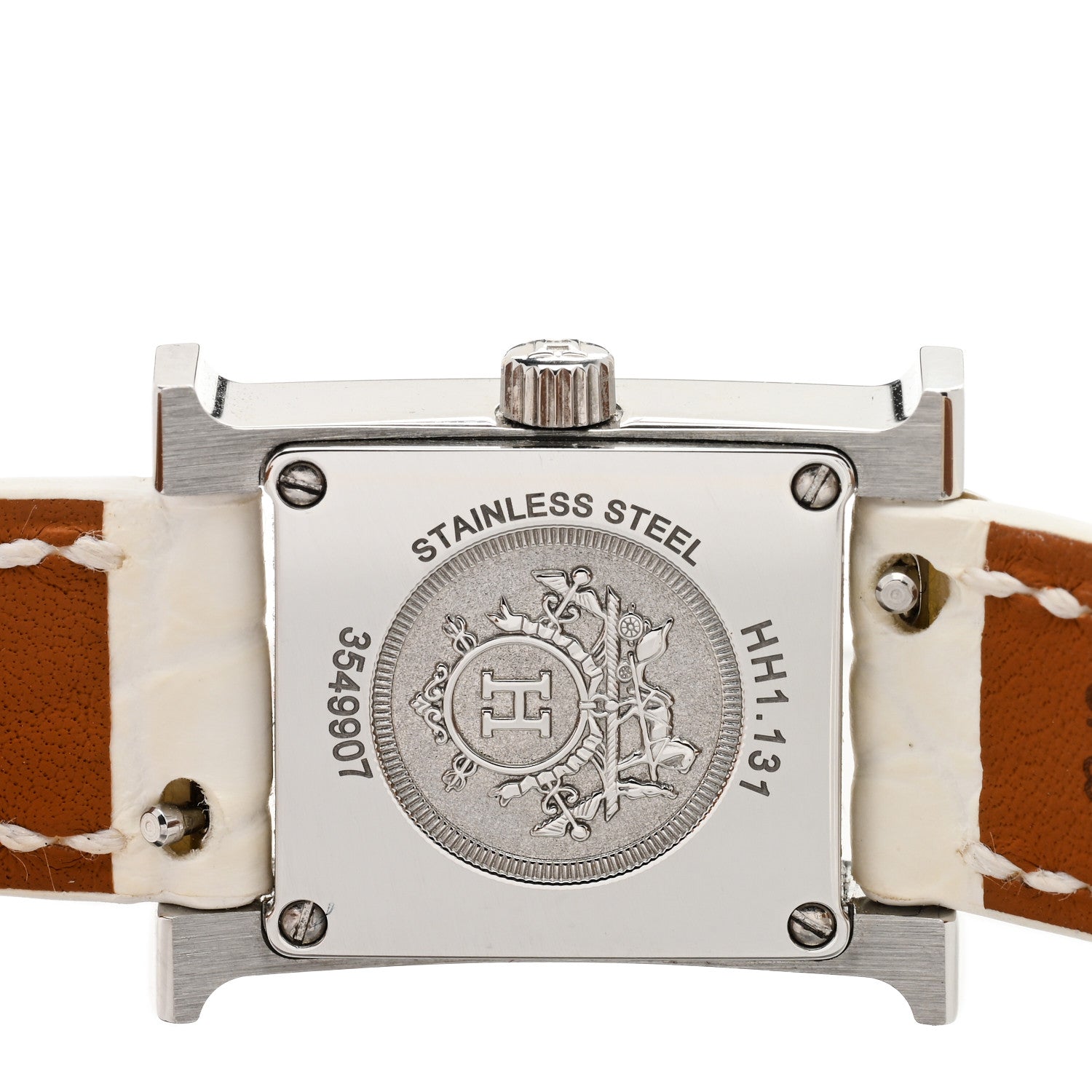 Hermes Stainless Steel Alligator Diamond Bezel Mother of Pearl 17.2mm Heure H Hour Quartz Watch Blanc 4 of 5