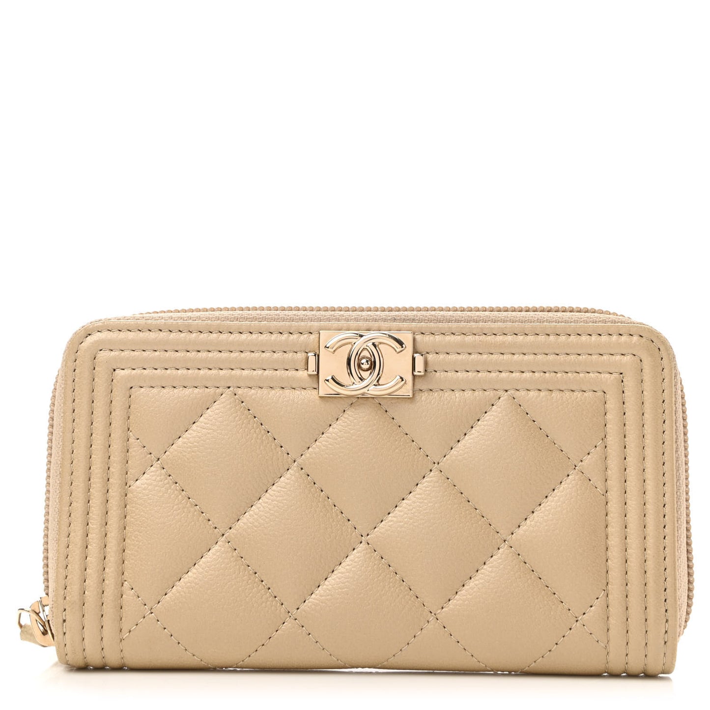 Metallic Caviar Quilted Small Boy Zip Around Wallet Light Gold