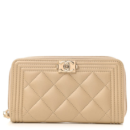 Chanel Metallic Caviar Quilted Small Boy Zip Around Wallet Light Gold 1 of 9