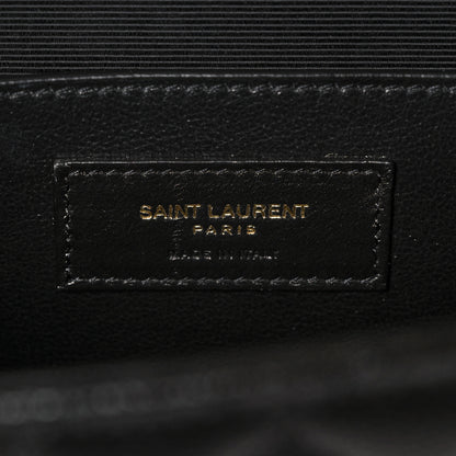 Saint Laurent Grain De Poudre Textured Mixed Matelasse Triquilt Medium Monogram Satchel Black 6 of 9