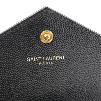 Saint Laurent Grain De Poudre Matelasse Chevron Small Monogram Envelope Wallet Black 6 of 9