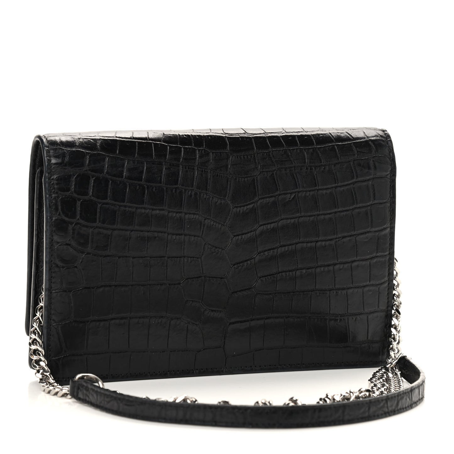 Calfskin Crocodile Embossed Kate Monogram Tassel Chain Wallet Black