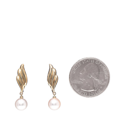Mikimoto 18K Yellow Gold Akoya Pearl 7-7.5mm Leaf Drop Screw-Back Earrings 2 of 4