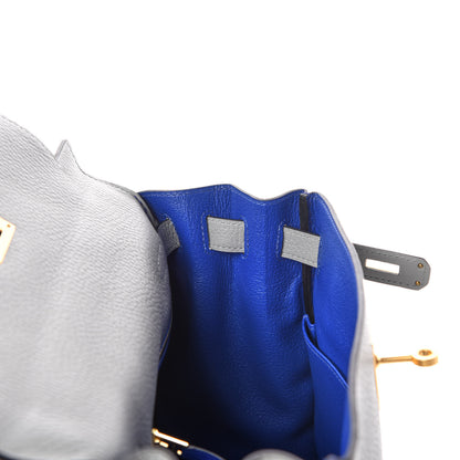 Hermes Taurillon Clemence Horseshoe Kelly Retourne 28 Bleu Glacier Bleu Electrique 16 of 34