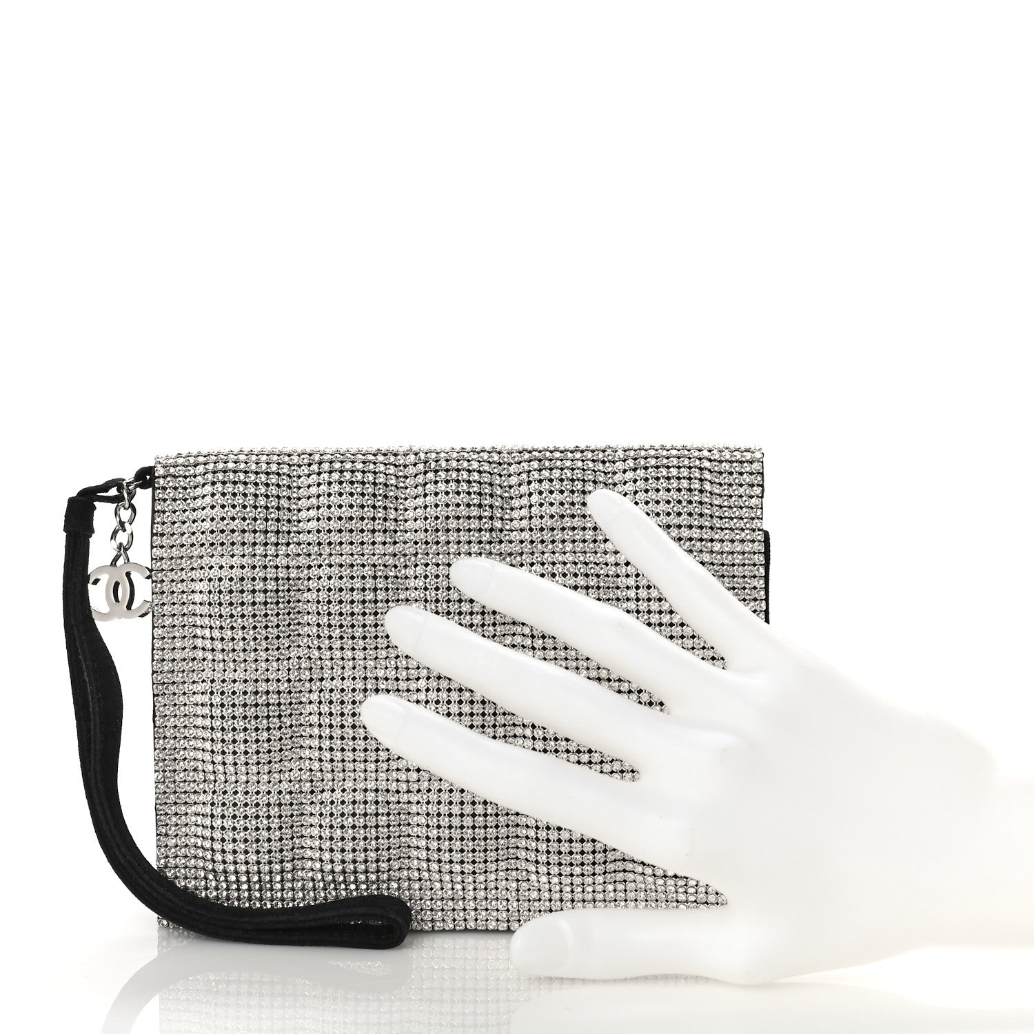 Chanel Crystal Quilted Clutch Silver 2 of 12